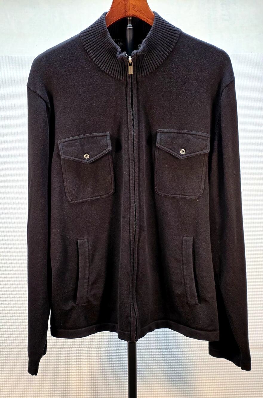 MICHAEL KORS Men's Full Zip Knit Cardigan Sweater Jacket Black 100% Cotton XL